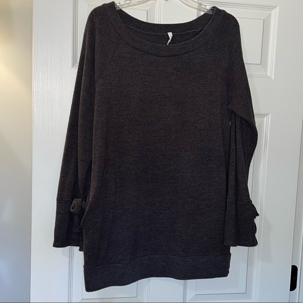 Women’s Pocketed Brown Sweater with Sleeve Details
